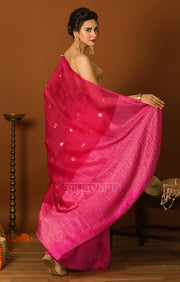 Fuchsia Matka Silk Saree With Zari Polka Dot Butta
