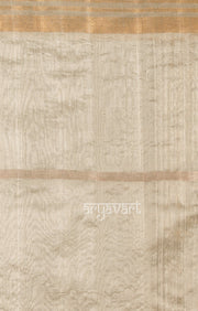 White Chanderi Silk Saree with Golden Zari Stripes