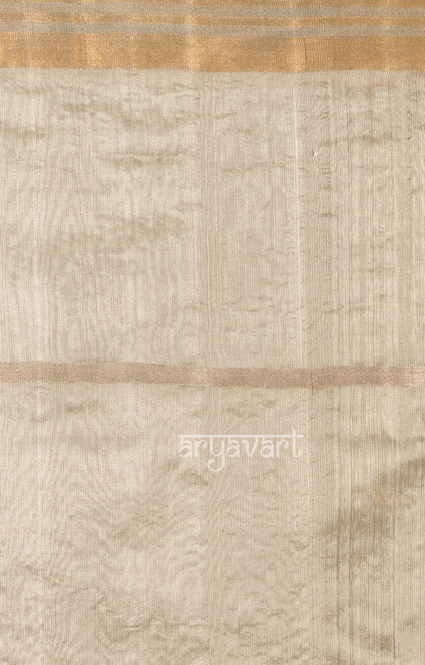 White Chanderi Silk Saree with Golden Zari Stripes