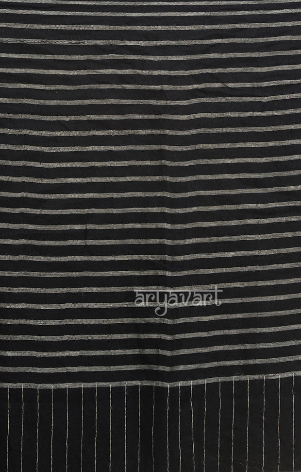 A striking Black & White Striped Linen Saree