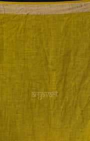 Striking Lime Yellow Tissue Linen saree with Zari border