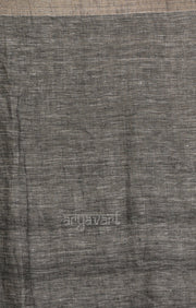 Ash Grey Linen Saree with White Striped Design