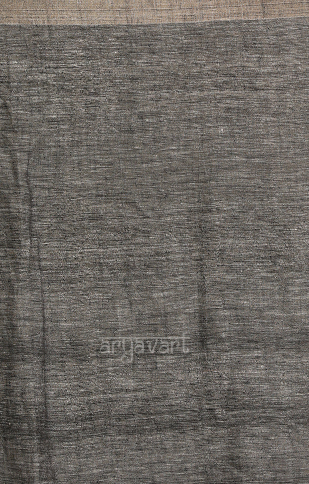 Ash Grey Linen Saree with White Striped Design