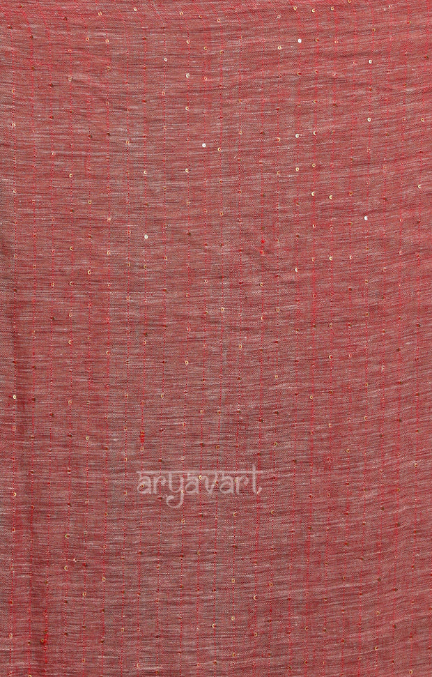 White Linen Saree with A Striking Red Border