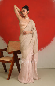 Faded Pink & Beige Linen Saree