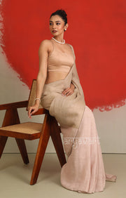 Faded Pink & Beige Linen Saree