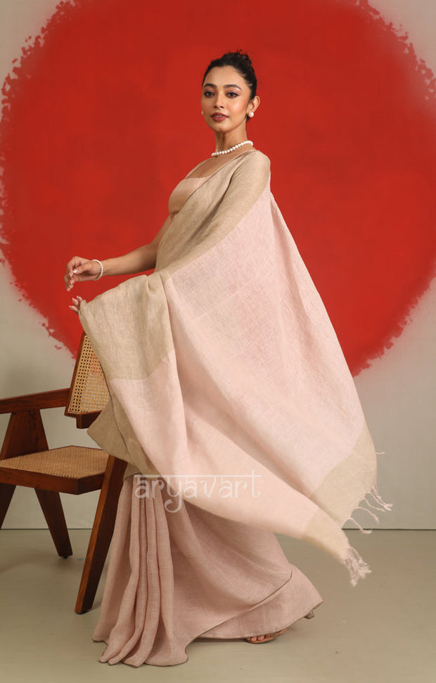 Faded Pink & Beige Linen Saree