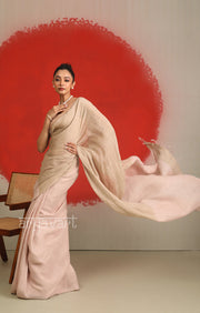 Faded Pink & Beige Linen Saree