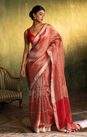 Red & Silver Tissue Linen Saree