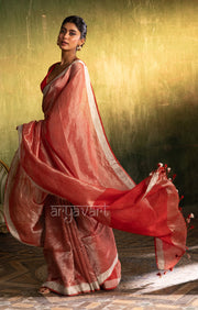 Red & Silver Tissue Linen Saree