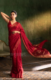 Maroon Matka Silk Saree with Woven Jamdani Design