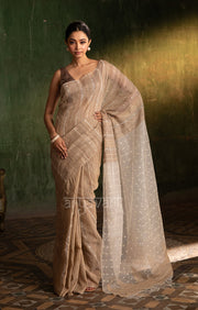 Almond Ghicha Silk Saree With Woven In Shell Sequence