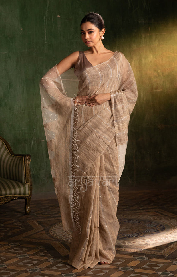 Almond Ghicha Silk Saree With Woven In Shell Sequence