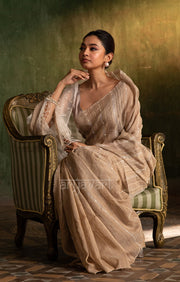 Almond Ghicha Silk Saree With Woven In Shell Sequence