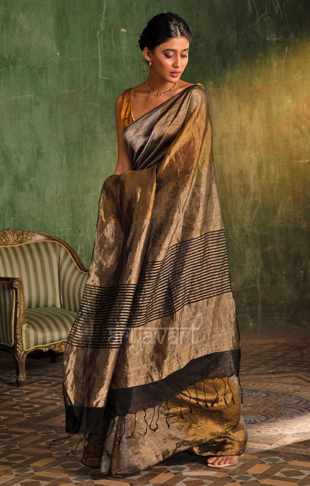 Play of Gold & Silver In A Tissue Linen Saree