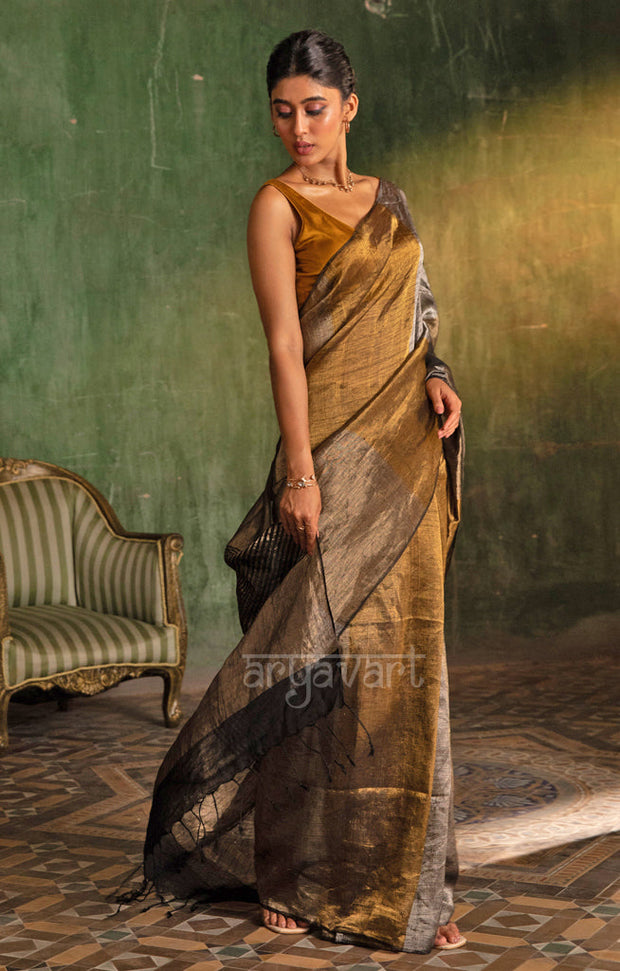Play of Gold & Silver In A Tissue Linen Saree