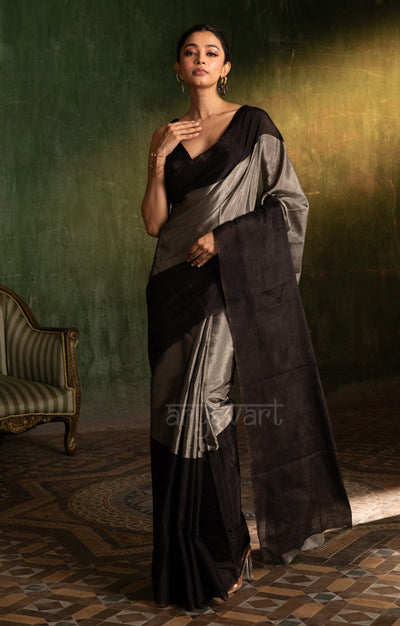 Stunning Black & Silver Tissue Cotton Chanderi Saree