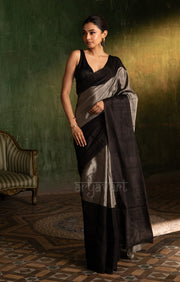 Stunning Black & Silver Tissue Cotton Chanderi Saree