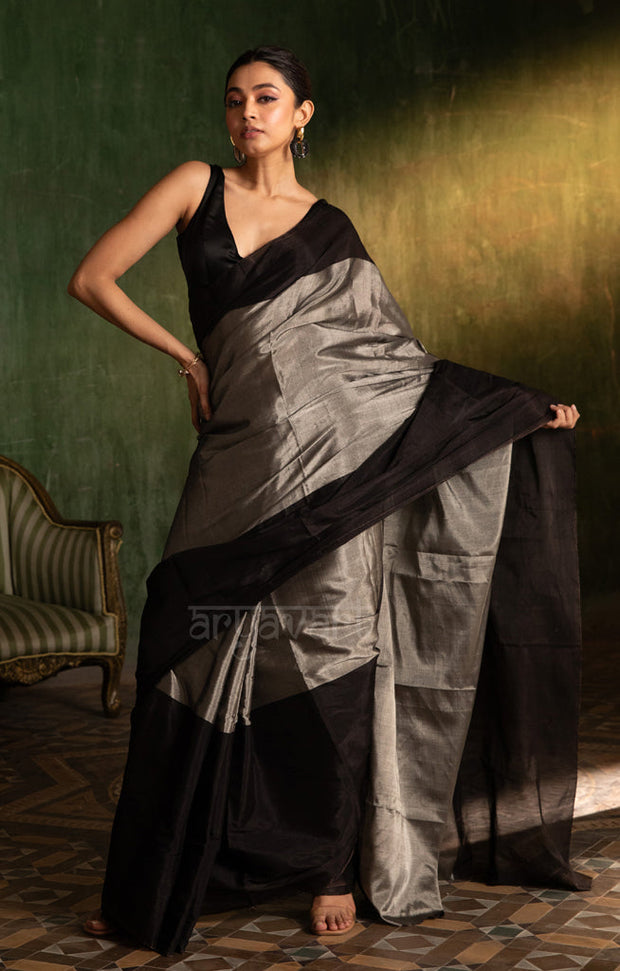 Stunning Black & Silver Tissue Cotton Chanderi Saree