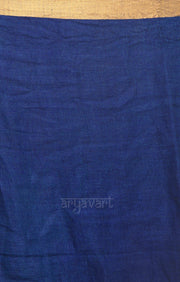 Midnight Blue Organic Textured Linen Saree With A Striking Gold Zari Border & Pallu