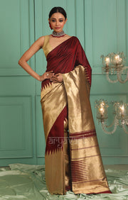 Stunning Maroon Kanchipuram Silk Saree With Gold Tissue Body & Pallu
