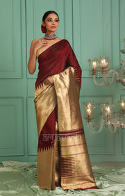 Stunning Maroon Kanchipuram Silk Saree With Gold Tissue Body & Pallu