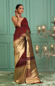 Stunning Maroon Kanchipuram Silk Saree With Gold Tissue Body & Pallu