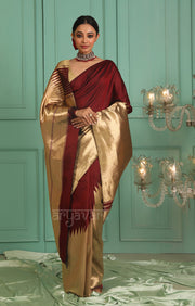 Stunning Maroon Kanchipuram Silk Saree With Gold Tissue Body & Pallu