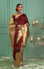 Stunning Maroon Kanchipuram Silk Saree With Gold Tissue Body & Pallu