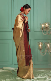 Stunning Maroon Kanchipuram Silk Saree With Gold Tissue Body & Pallu