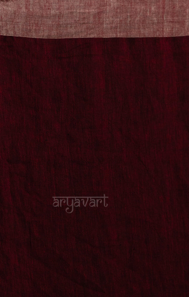 Black Linen Saree With Geometric Woven Jamdani Design on Pallu