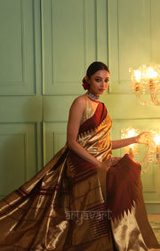 Stunning Maroon Kanchipuram Silk Saree With Gold Tissue Body & Pallu