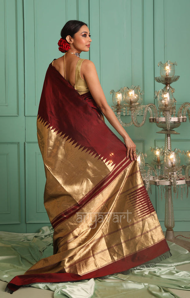 Stunning Maroon Kanchipuram Silk Saree With Gold Tissue Body & Pallu