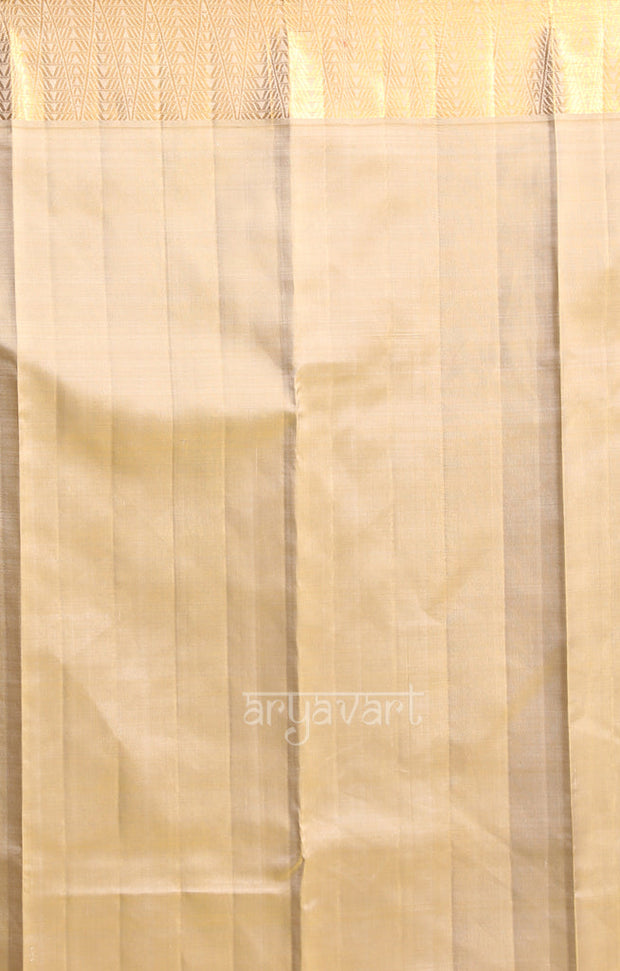 Beige & Gold Kanchipuram Silk Saree With Woven Design