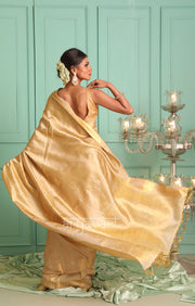 Beige & Gold Kanchipuram Silk Saree With Woven Design