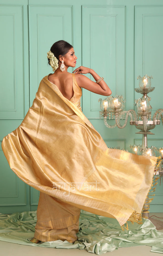 Beige & Gold Kanchipuram Silk Saree With Woven Design