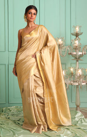 Beige & Gold Kanchipuram Silk Saree With Woven Design