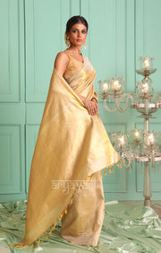 Beige & Gold Kanchipuram Silk Saree With Woven Design