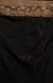 Striking White Katan Silk Saree With A Black Border & Gold Buttas