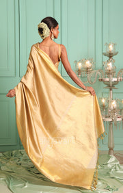 Beige & Gold Kanchipuram Silk Saree With Woven Design