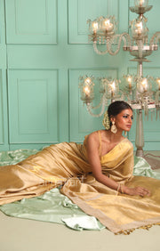 Beige & Gold Kanchipuram Silk Saree With Woven Design