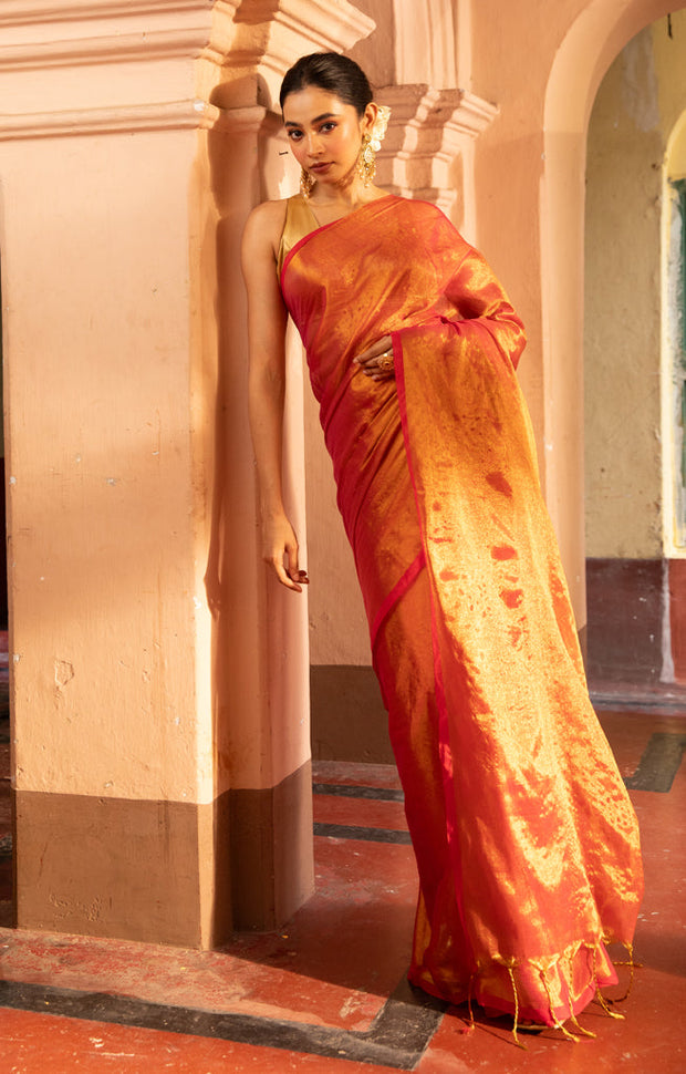 Flaming Crange Tissue cotton saree
