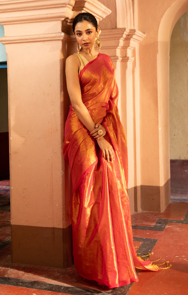 Flaming Crange Tissue cotton saree