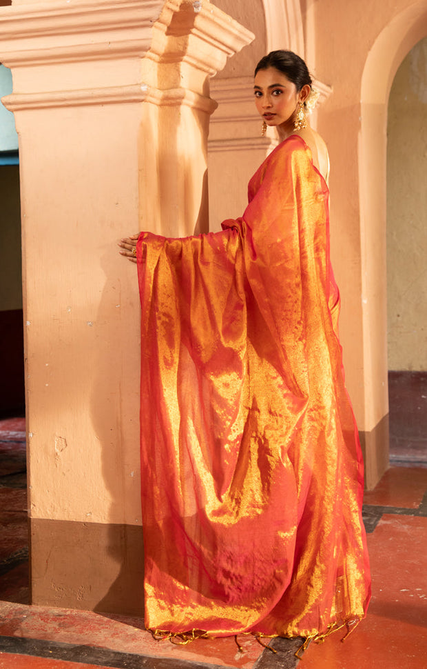 Flaming Crange Tissue cotton saree