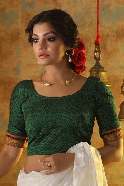 Bright Green Maharashtrian Khun Fabric Blouse