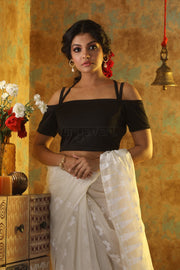 Black Lycra Blouse with Cold Shoulder