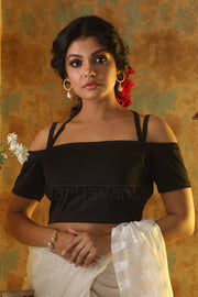 Black Lycra Blouse with Cold Shoulder