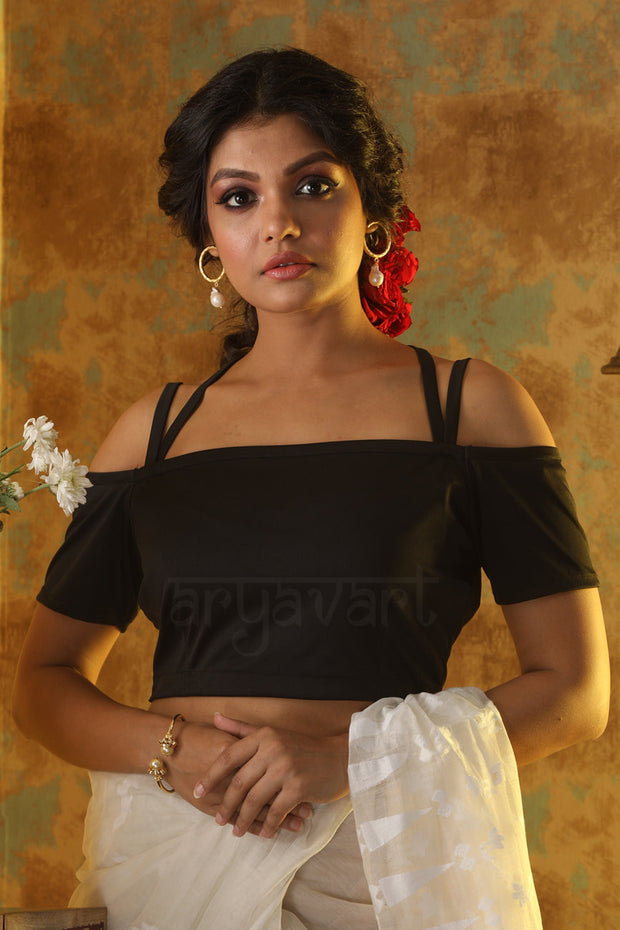 Black Lycra Blouse with Cold Shoulder