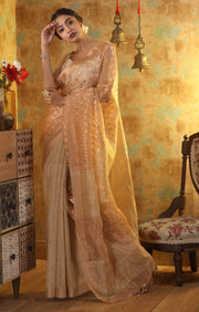 Rose Gold Matka Silk Saree With Geometric Zari Work