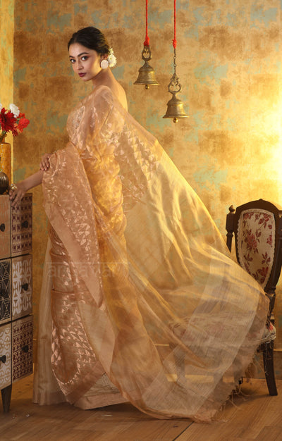 Rose Gold Matka Silk Saree With Geometric Zari Work